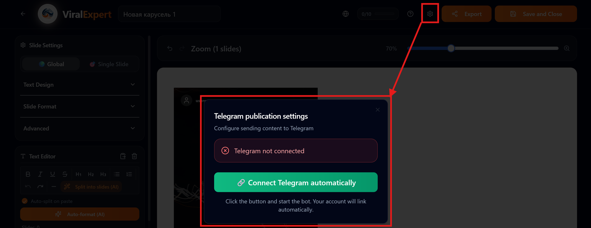 Connecting Telegram for export - desktop