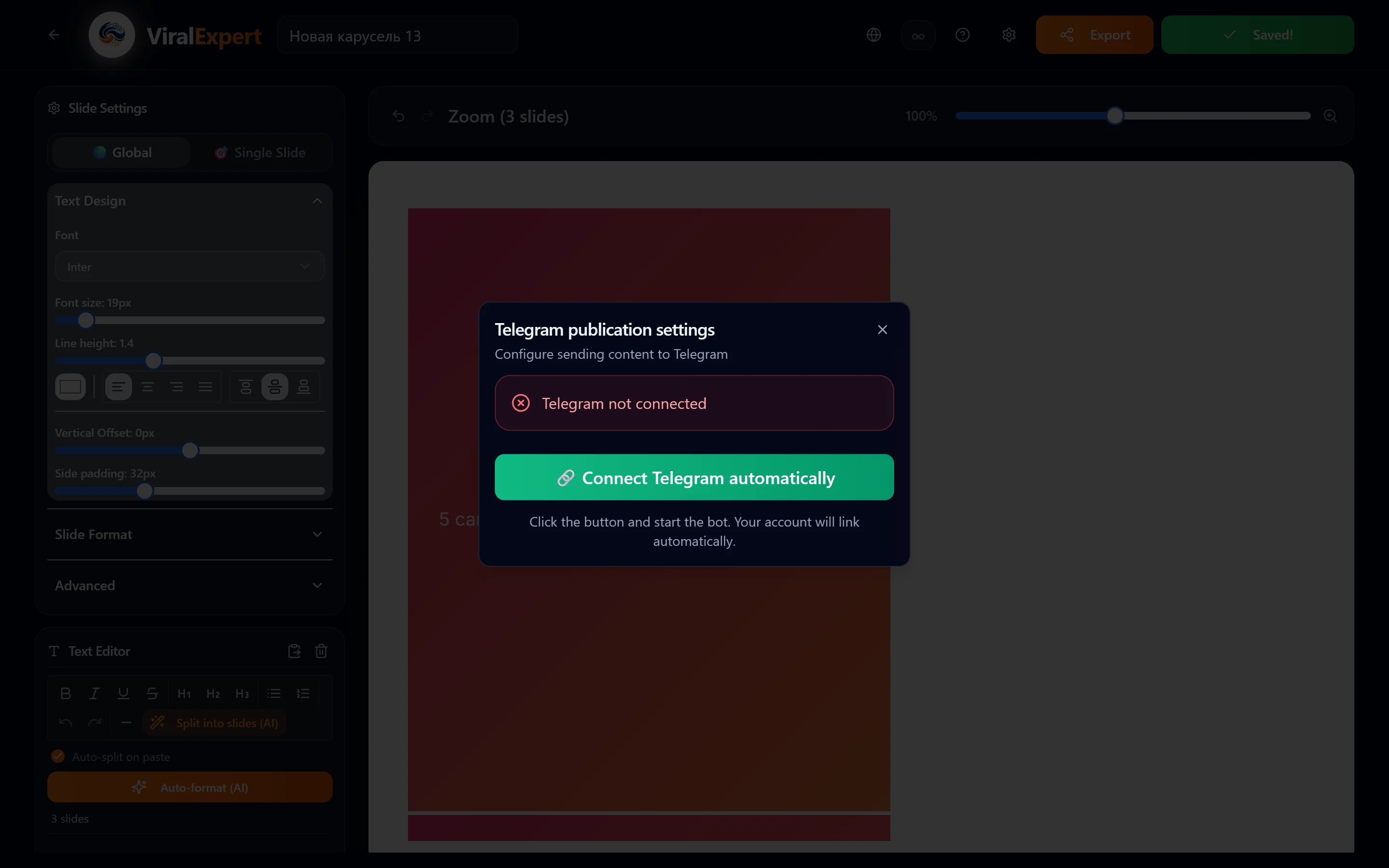 Connecting Telegram for export