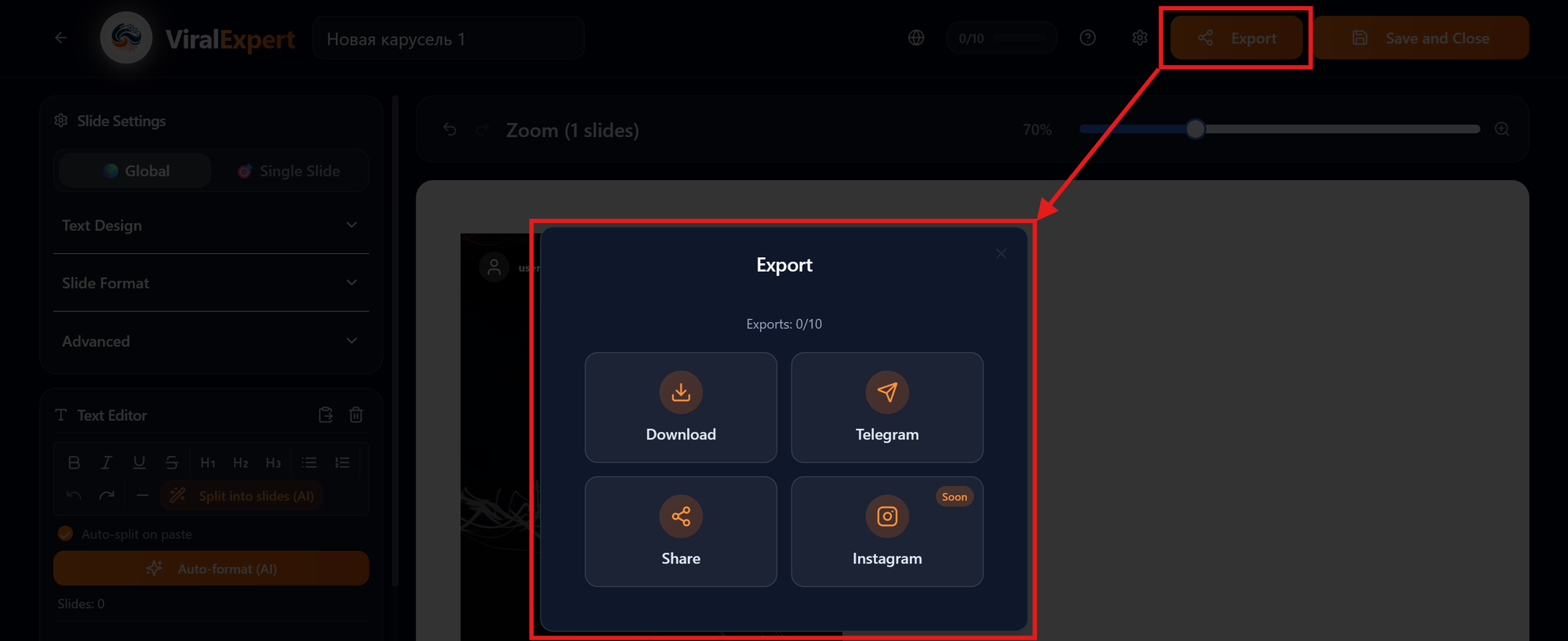 Exporting your carousel - desktop