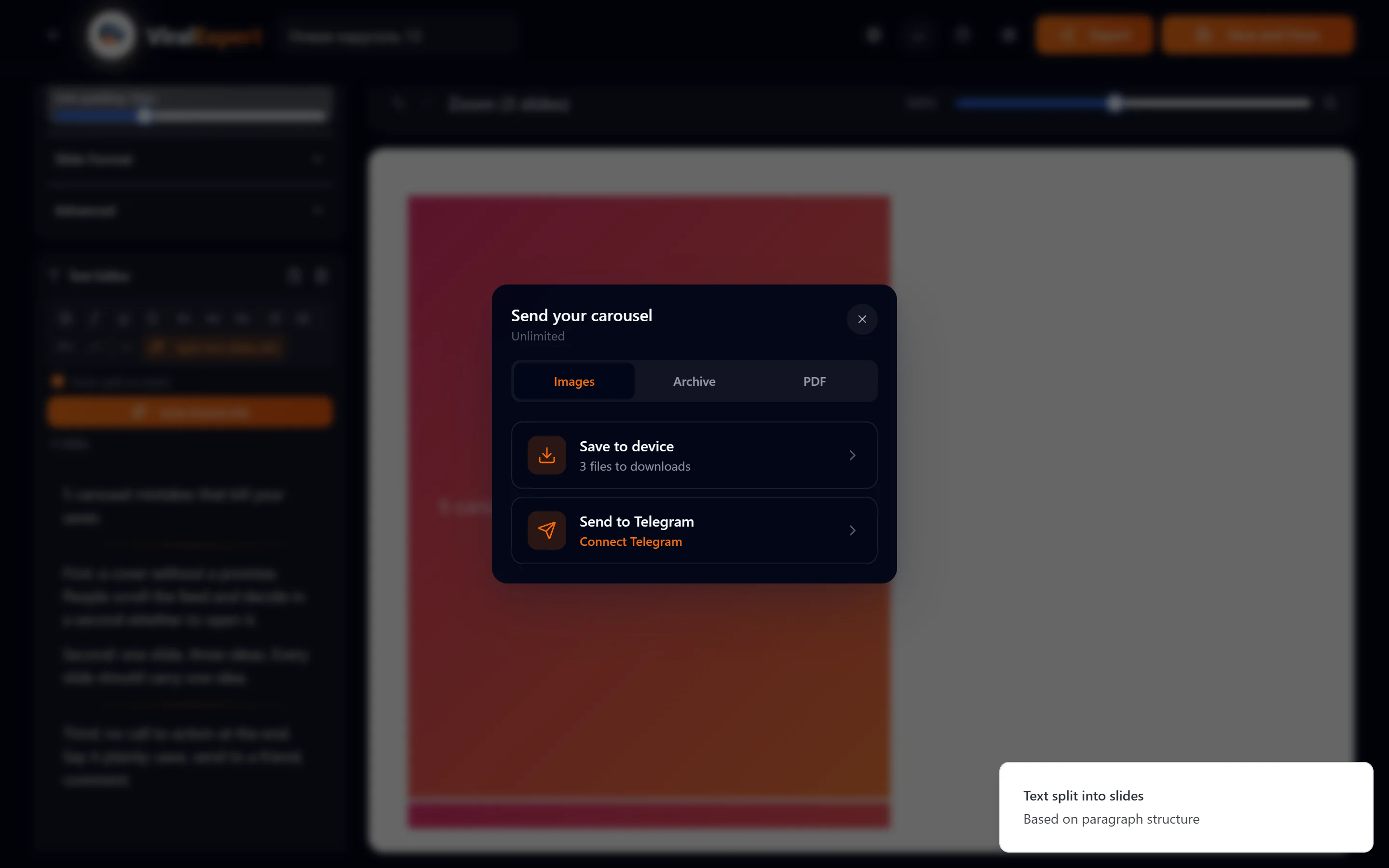 Exporting the carousel