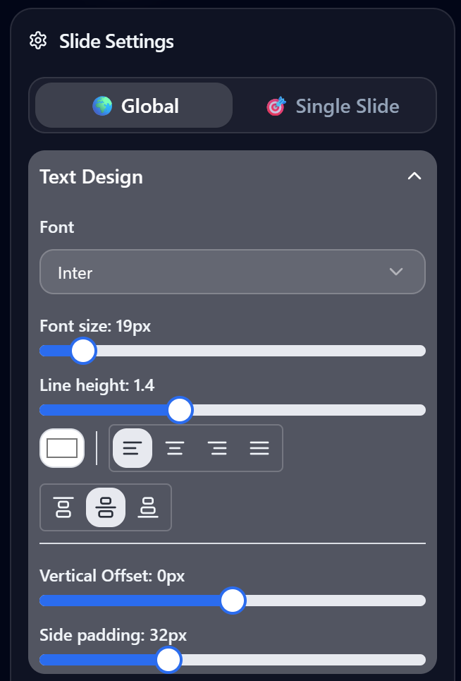 Slide Settings — Text Design - desktop