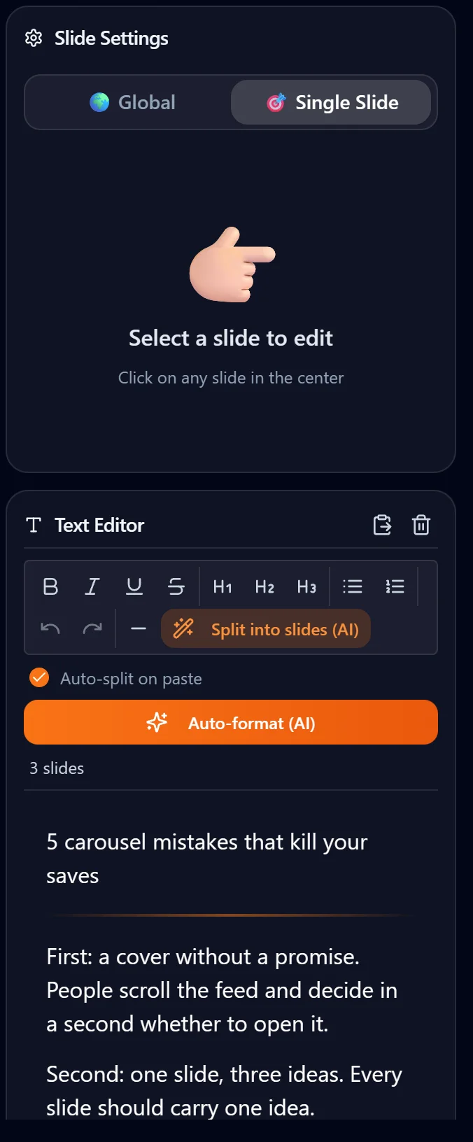 Editing a single slide