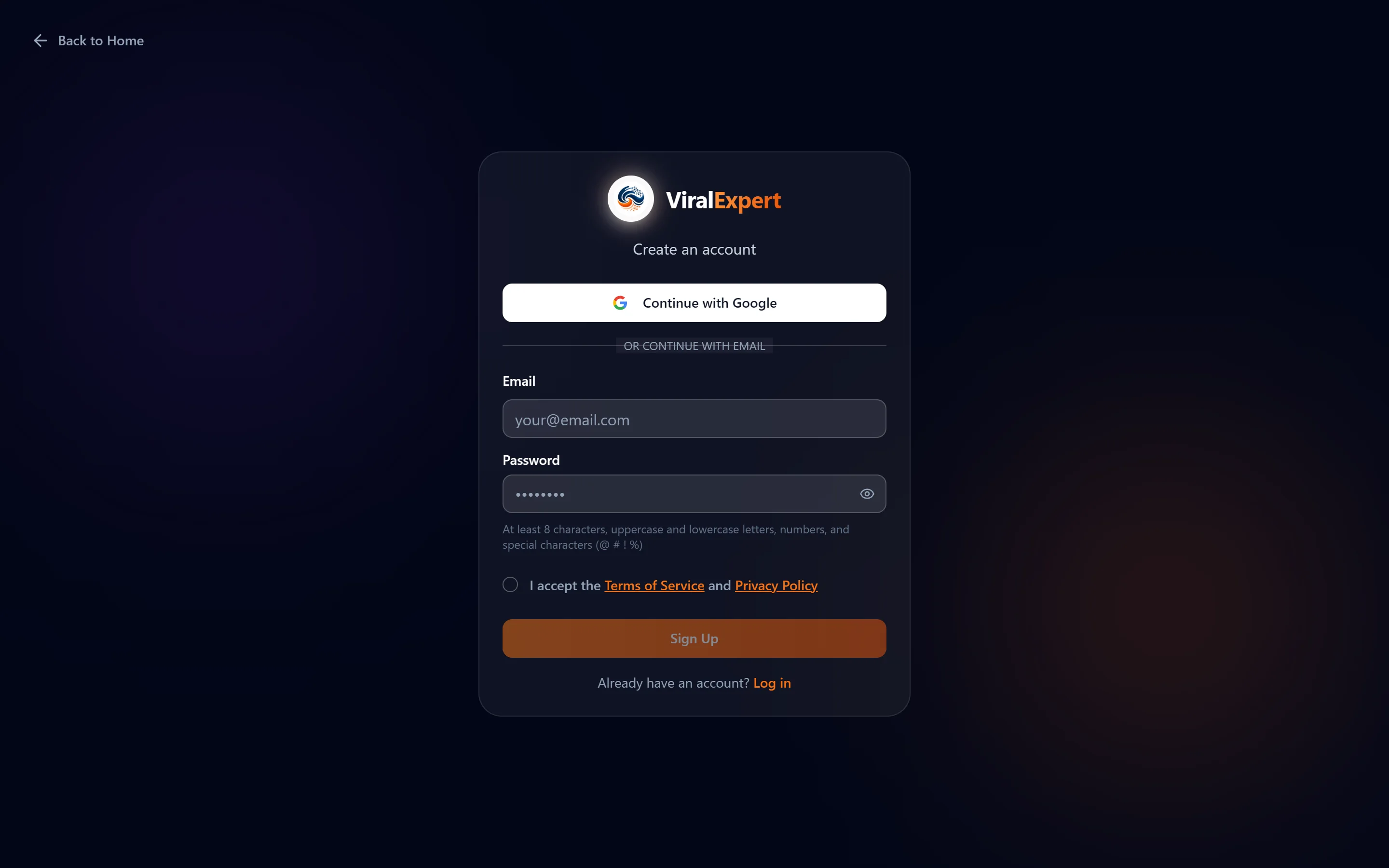 Signing up with e-mail