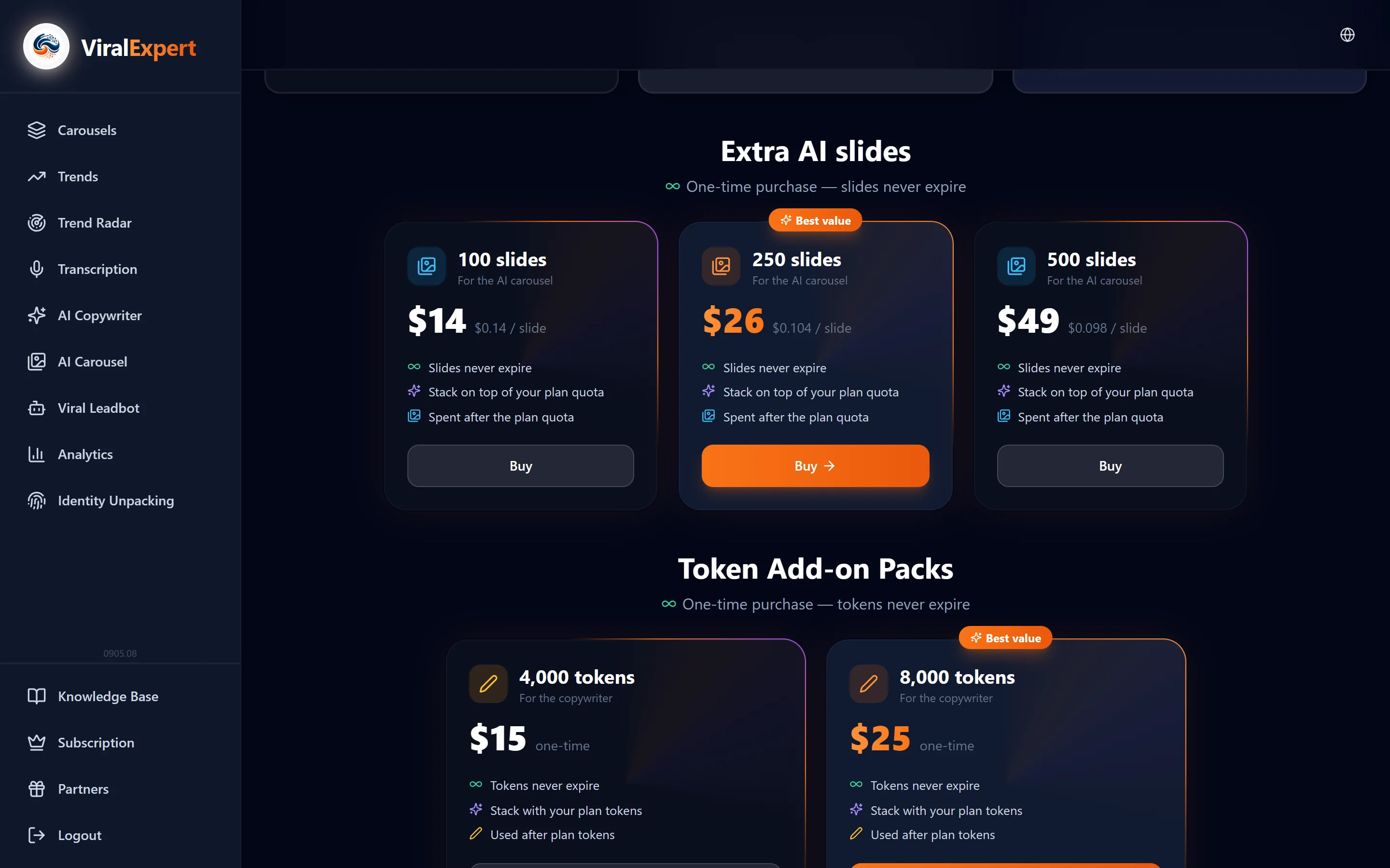 Buy tokens and AI slides