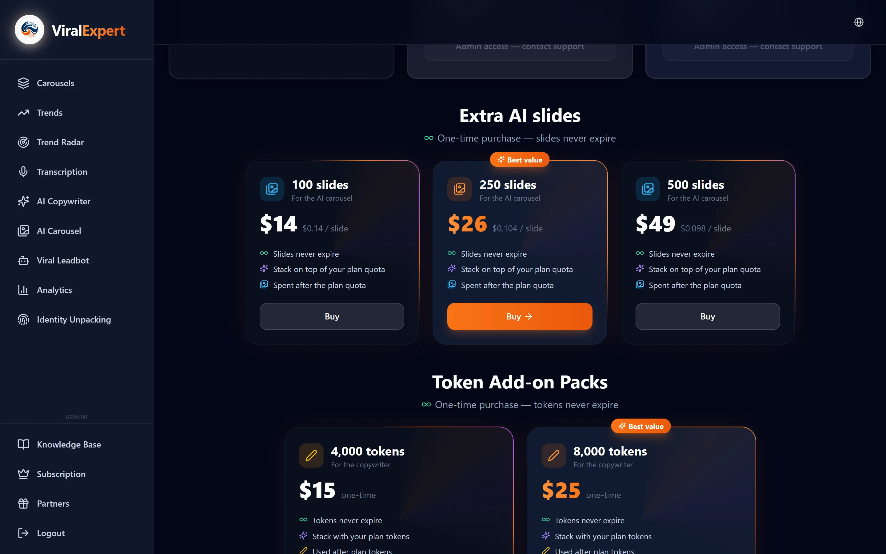 Buy tokens and AI slides